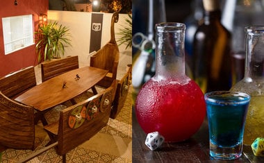 Restaurante temático medieval faz sucesso com mesa em formato de barco, decoração de época e serviços especiais